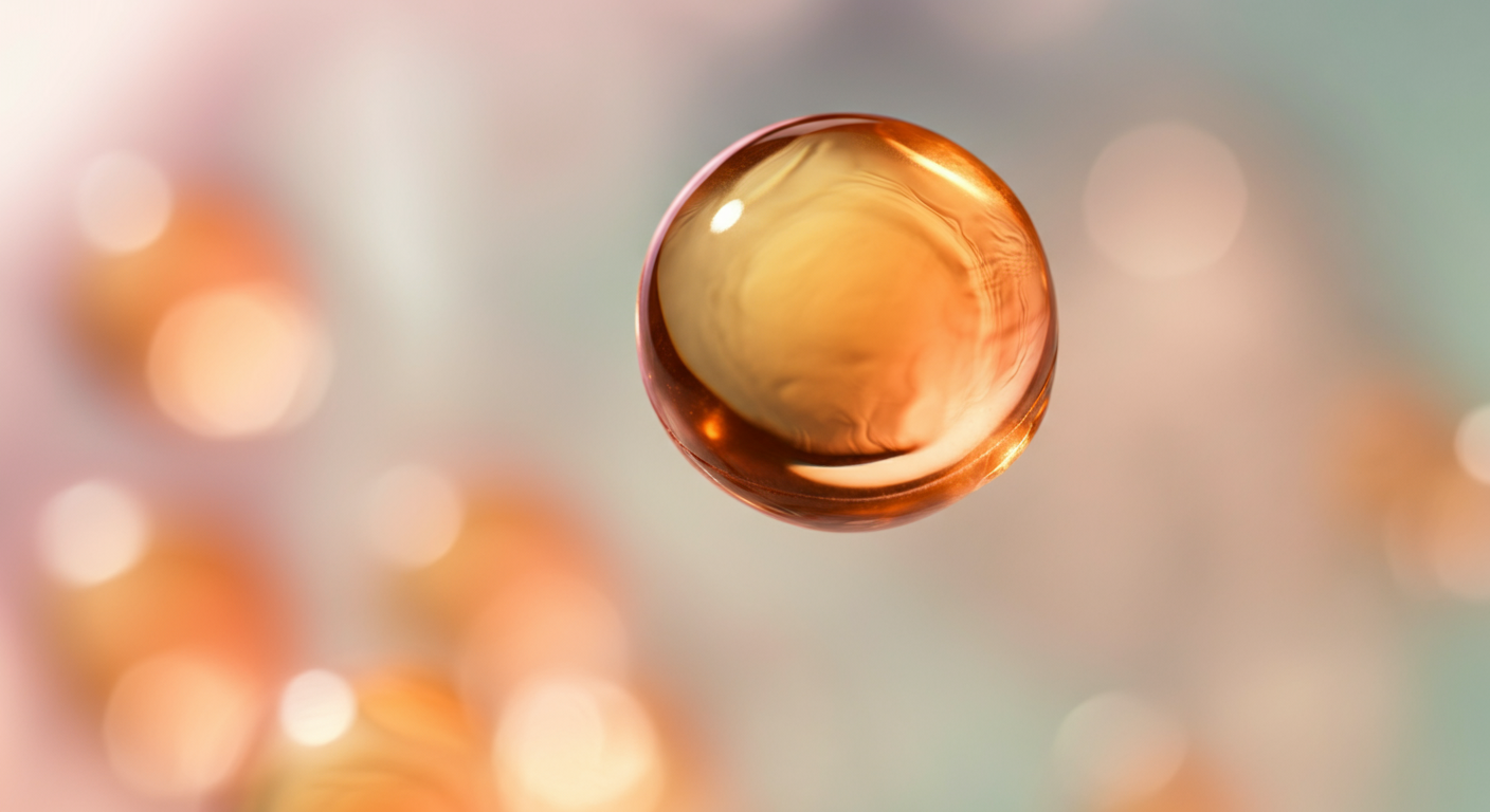 エネルギーの源を象徴する、琥珀色に輝く球体のマクロ写真