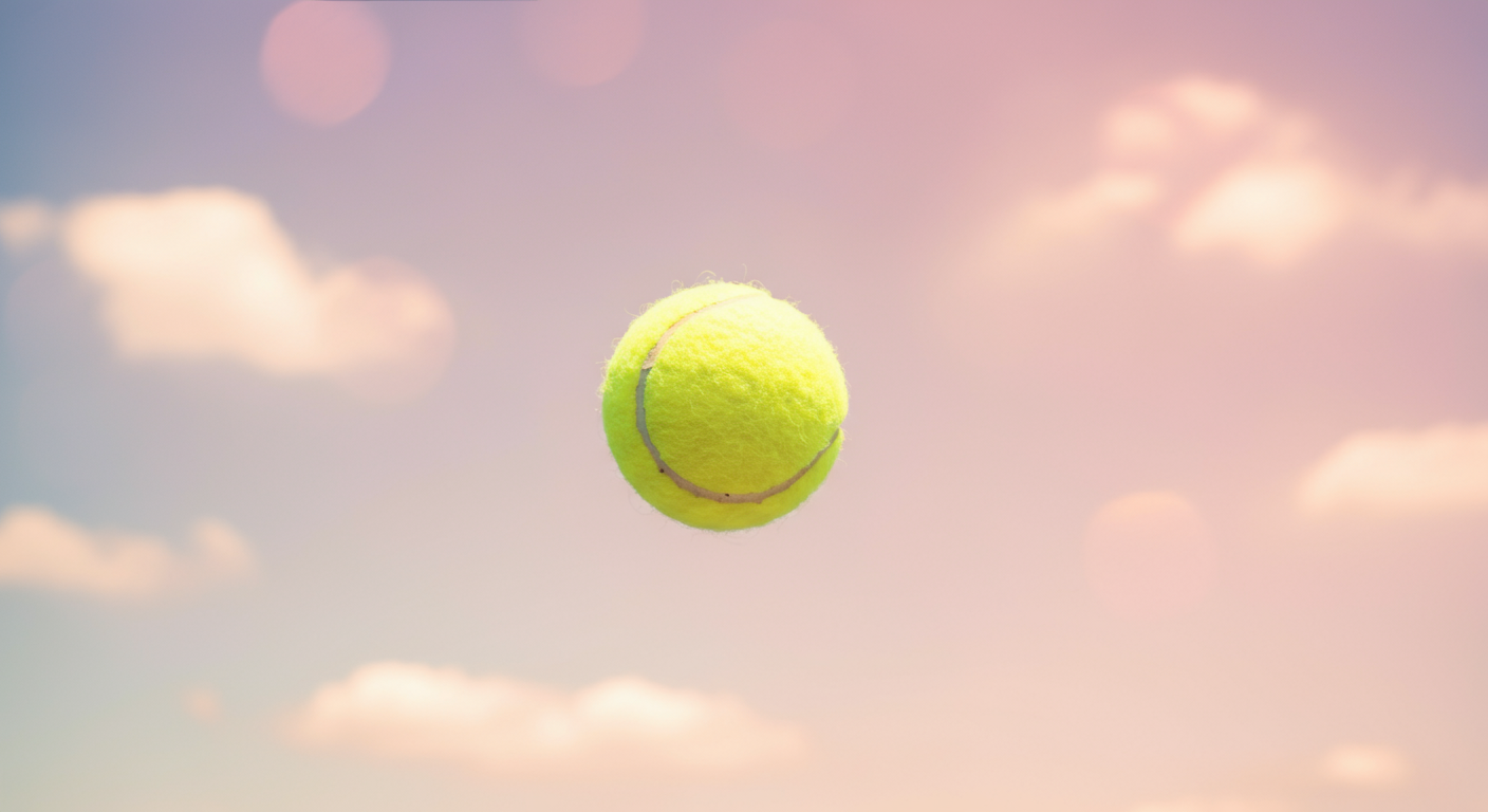 パステルカラーの空を背景に、空中に浮かぶボール