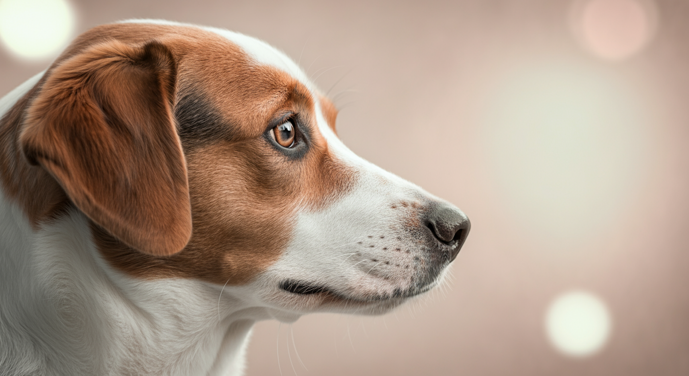 何かを警戒するように、遠くを心配そうに見つめている犬の横顔