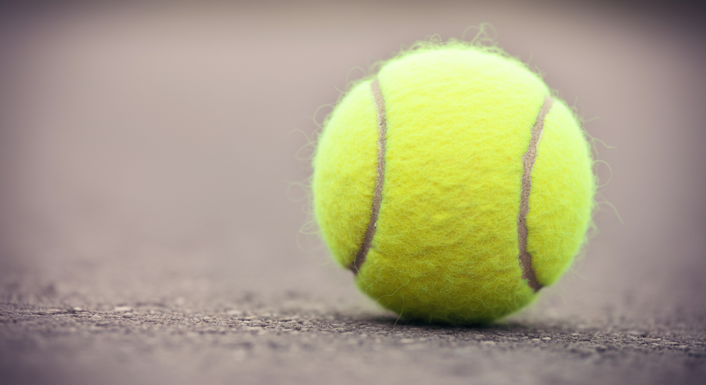 テニスボールのザラザラした表面の質感を強調したマクロ写真。歯への危険性を示唆している。