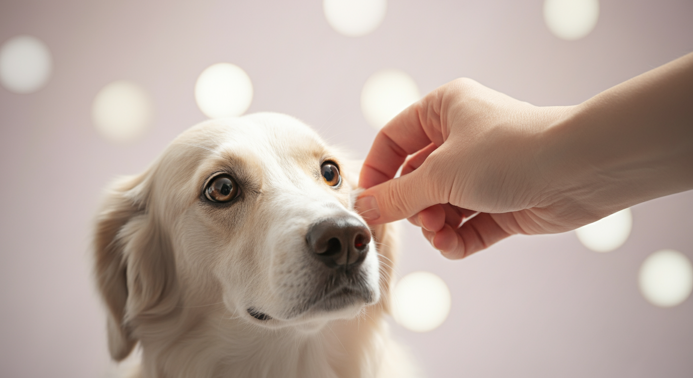 人の手が犬の首からクールネックを優しく持ち上げ、皮膚が呼吸できるように隙間を作っている瞬間の写真。