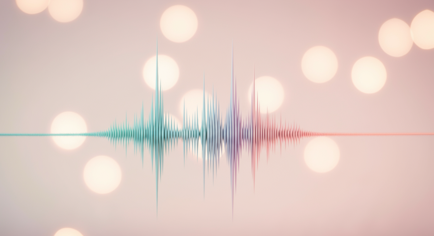 激しい波形がだんだんと穏やかな波形に変化していく様子を描いた抽象的なイメージ。