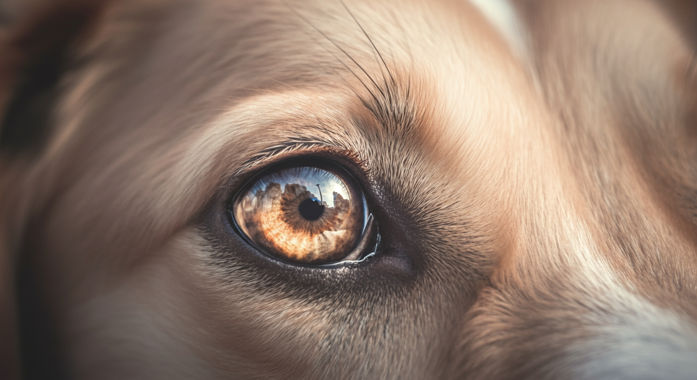 不安げな犬の瞳のアーティスティックなクローズアップ写真。