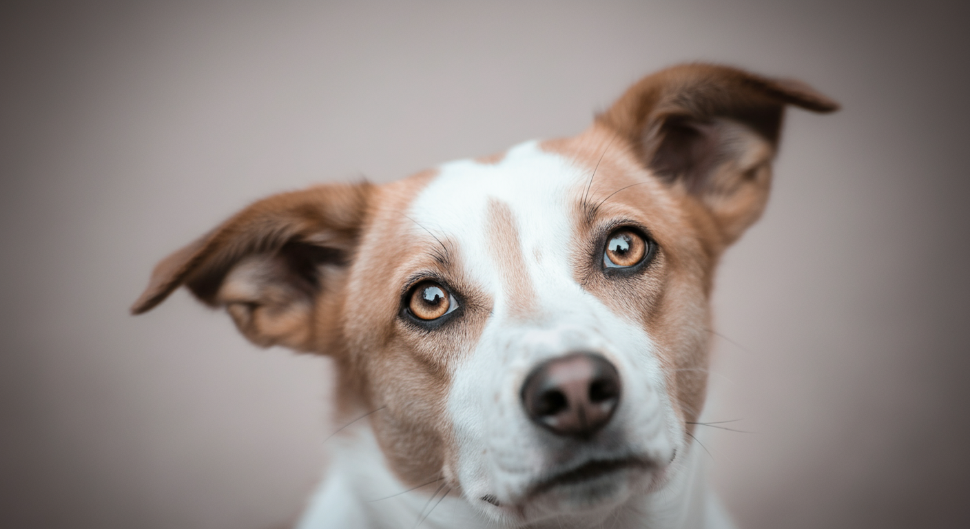 何かを注意深く聞いているような犬の目と耳のクローズアップ写真。