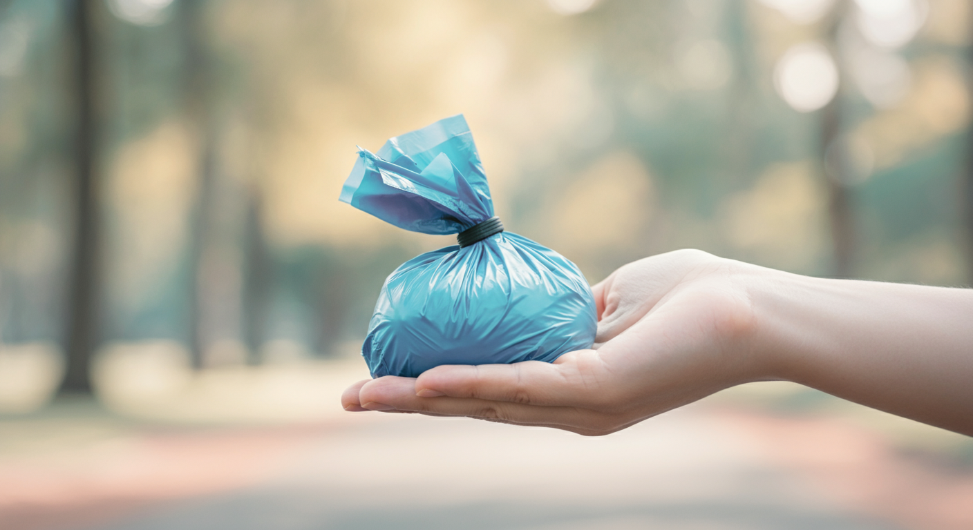 うんち袋を一枚、優しく差し出している手の写真。