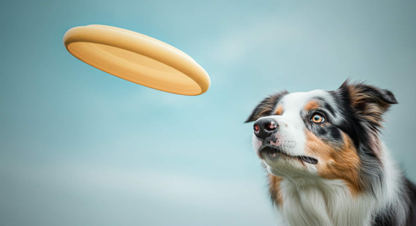 空中のフリスビーを見つめるボーダーコリーの目