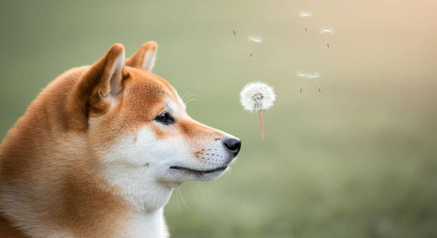 芝生の上で静かに座っている柴犬の横顔