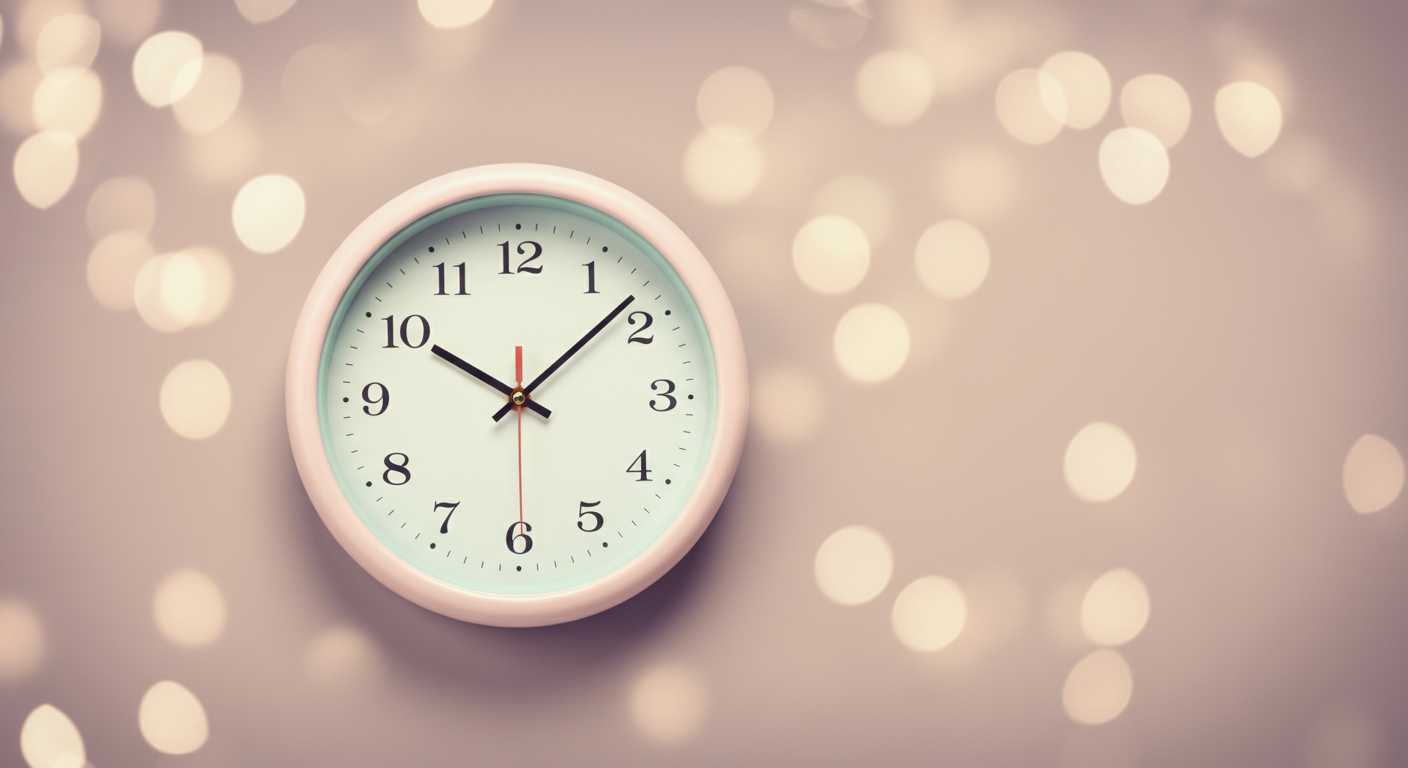 静かな時間帯を示す、早朝を指したミニマルな壁掛け時計。