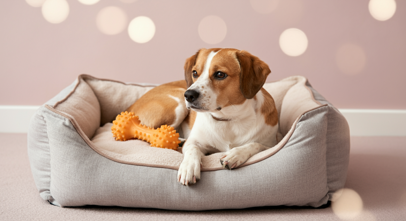 犬が安心して休めるように整えられた、居心地の良いドッグベッド。