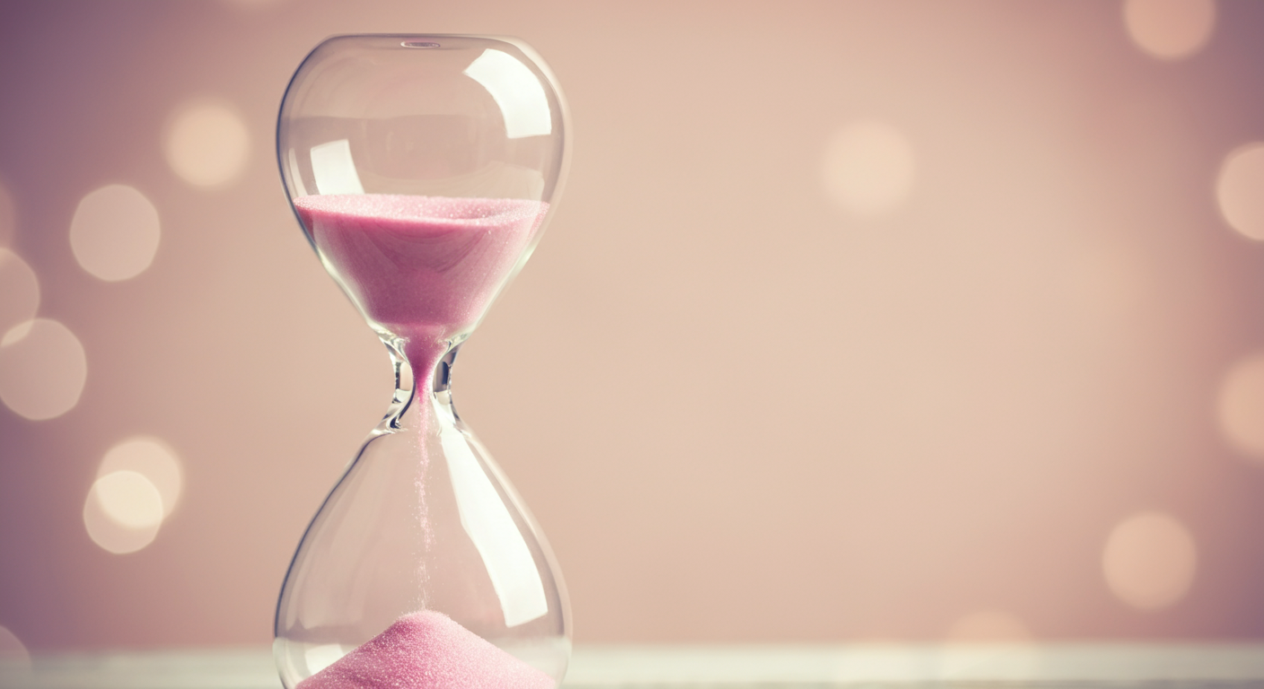 時間の経過と加齢による変化を象徴する、パステルカラーの砂時計。