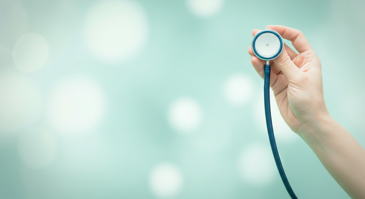 聴診器を優しく持つ手。専門家によるアドバイスを象徴する抽象的なイメージ。