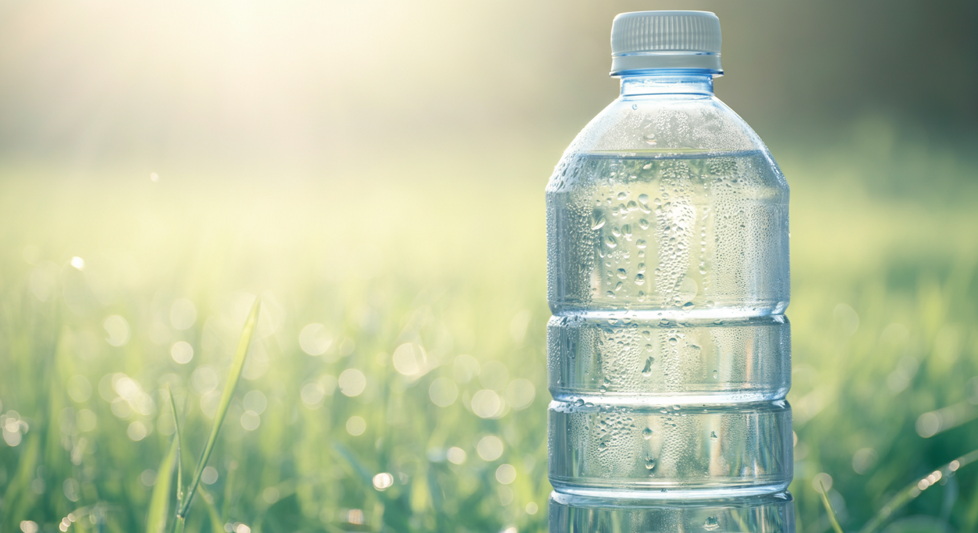 水滴がついて冷たそうに見える大容量の給水ボトルと、夏の陽射し