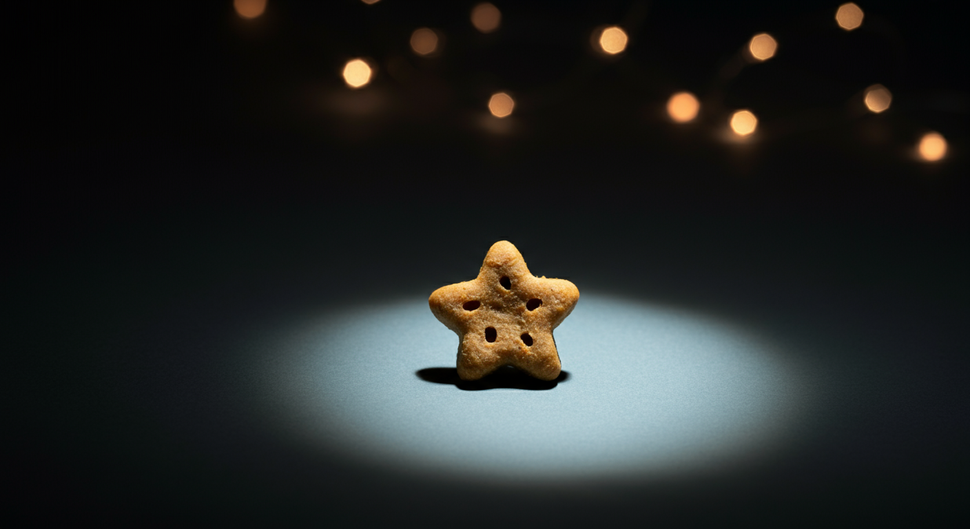 スポットライトに照らされた星形の犬用おやつ