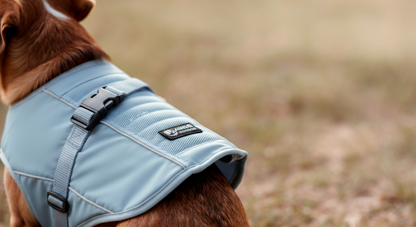 犬が着ているクールウェアのシンプルなバックルのクローズアップ