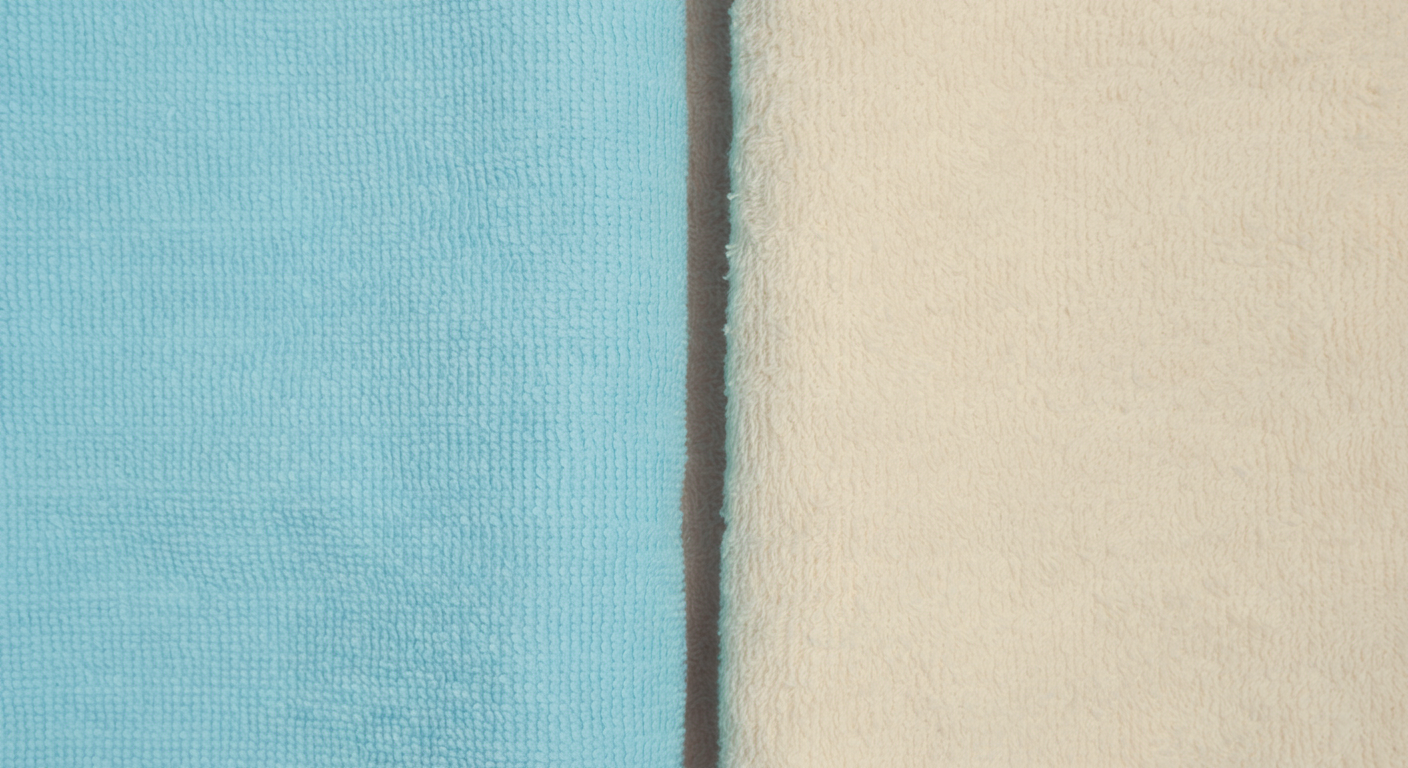 マイクロファイバータオルとコットンタオルの生地の質感がわかるマクロ写真