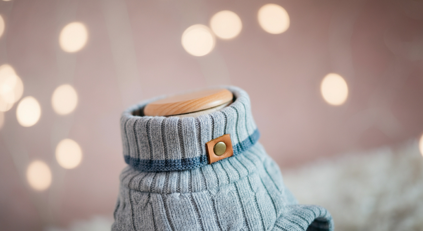 パイピングやタグなど、ディテールにこだわった犬用クールウェアのクローズアップ。