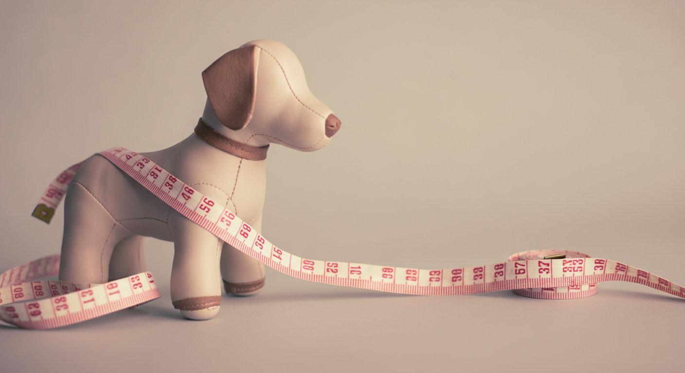 犬のマネキンにメジャーが優しくかけられている抽象的な写真。