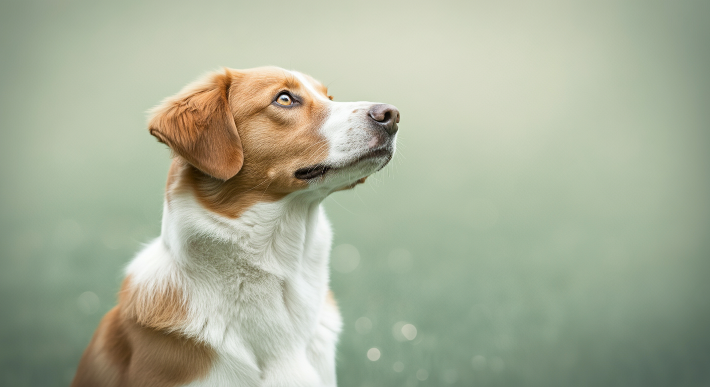 飼い主を落ち着いて見上げている犬の横顔
