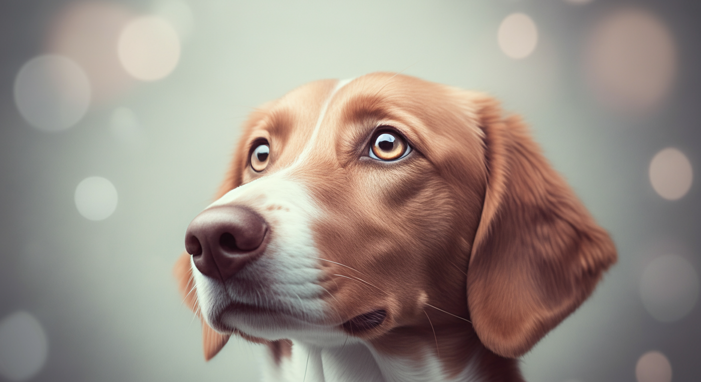 飼い主を見上げて「まて」の指示を待っている犬の真剣な瞳のクローズアップ