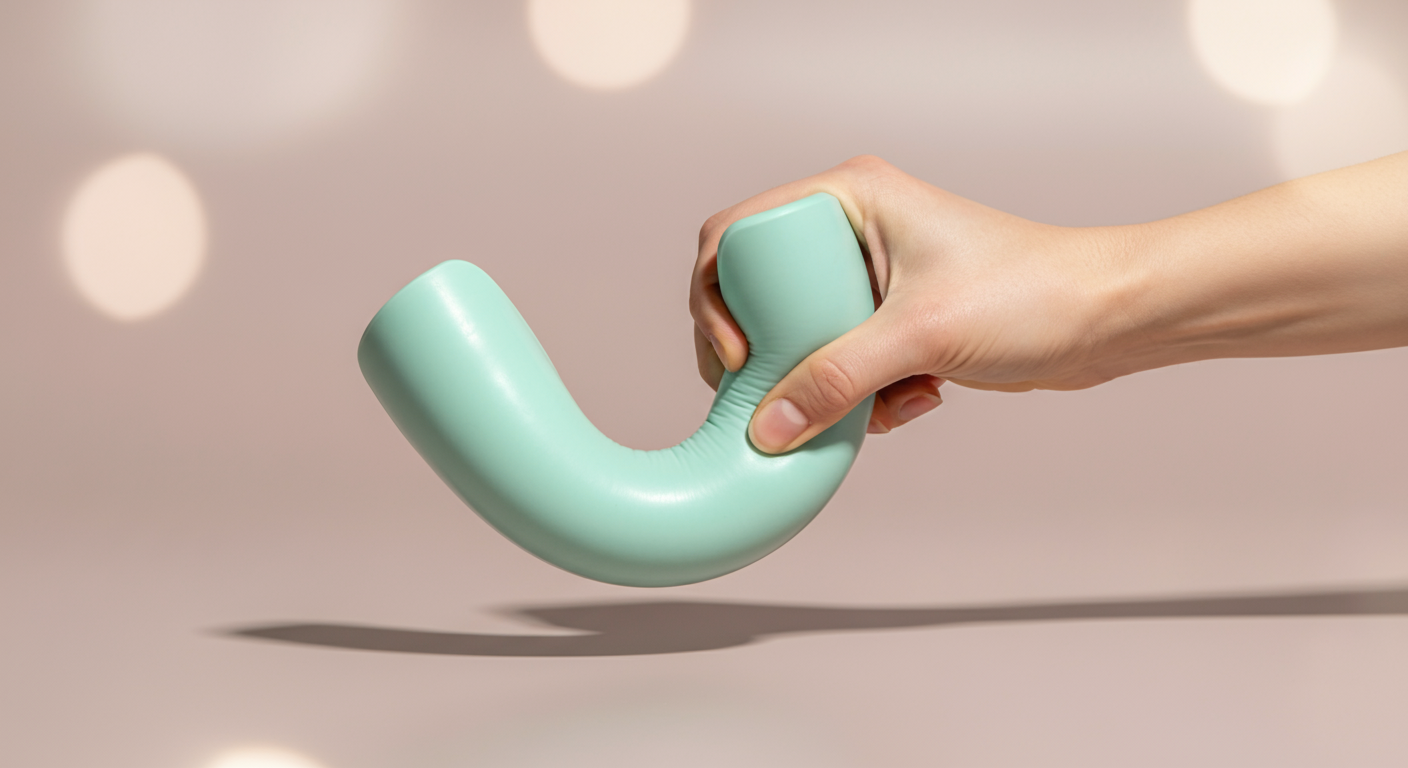 手でU字に曲げられている、柔軟なゴム製フリスビー