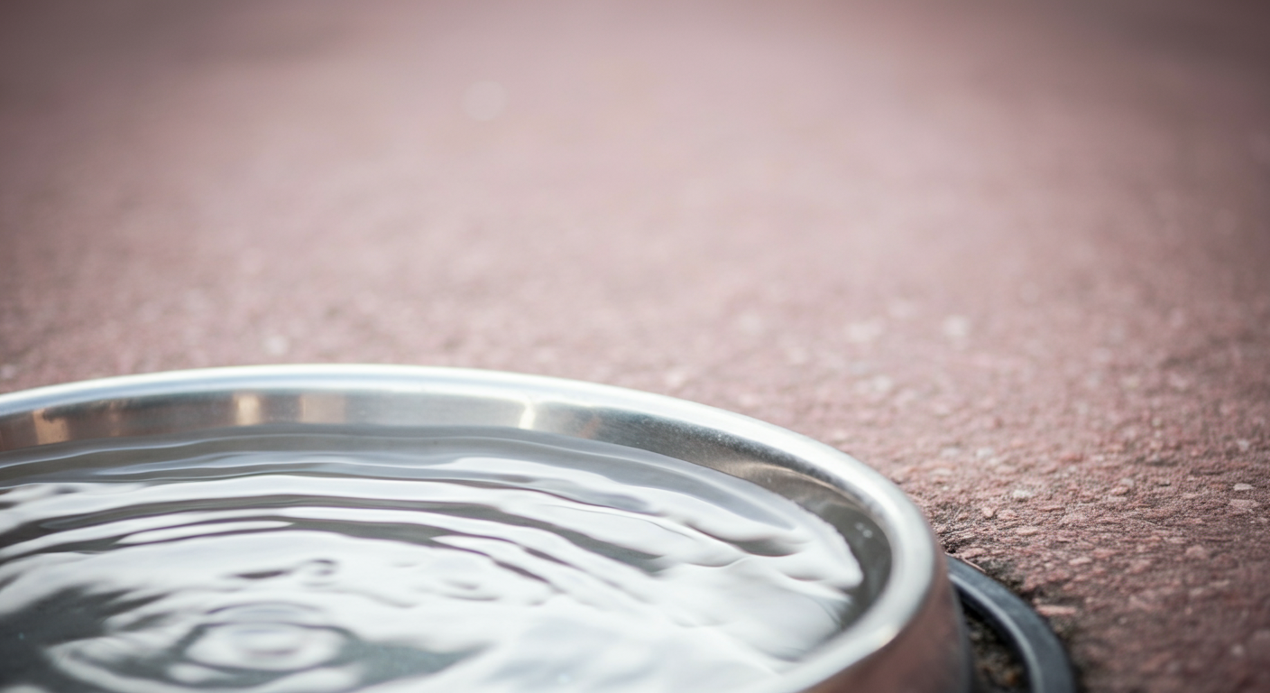 犬用の水飲みボウルの水面に広がる穏やかな波紋の抽象的な写真