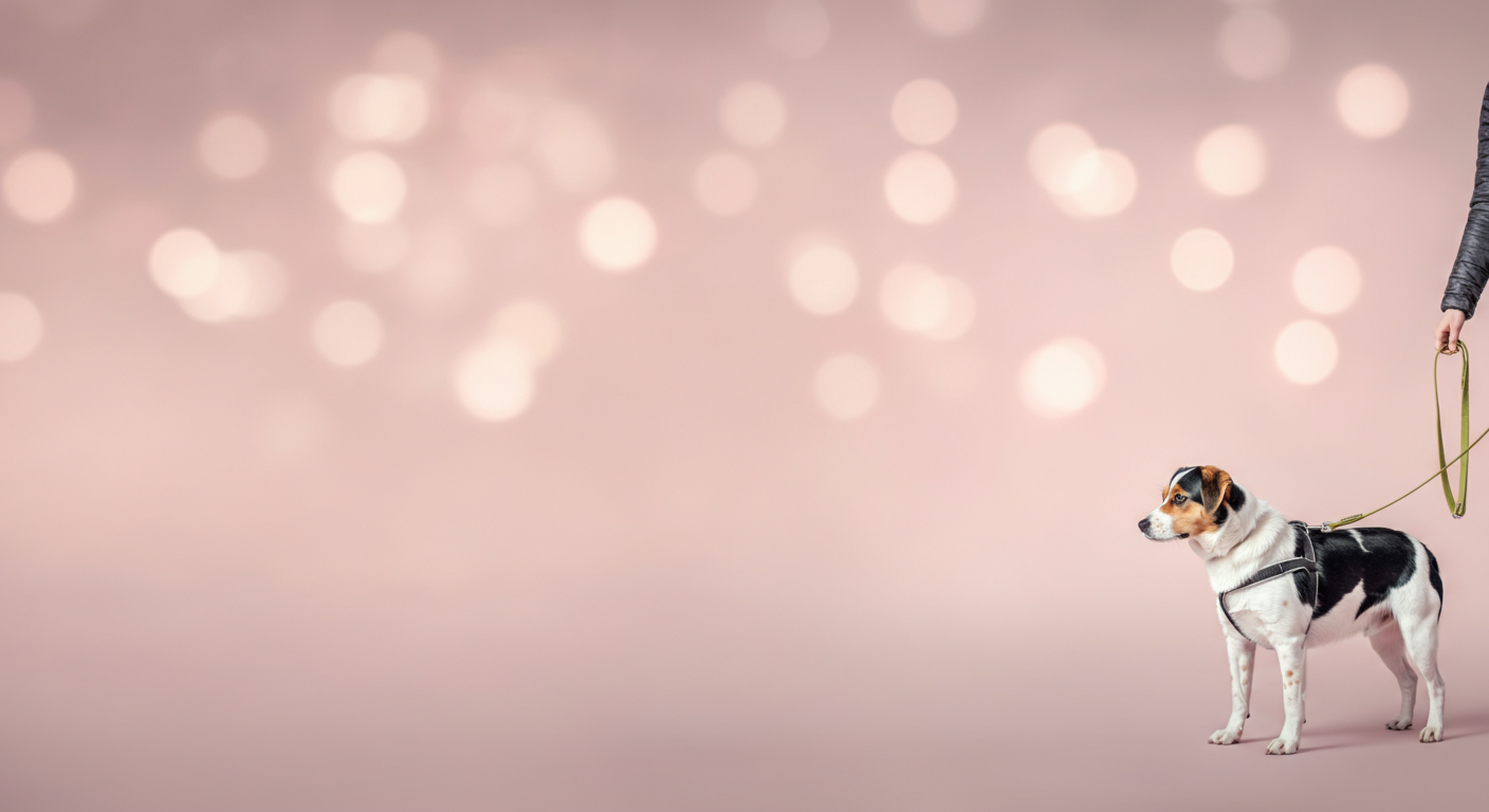 リードをつけた犬が、飼い主によって穏やかに制止され、安全な距離を保っている様子の写真。