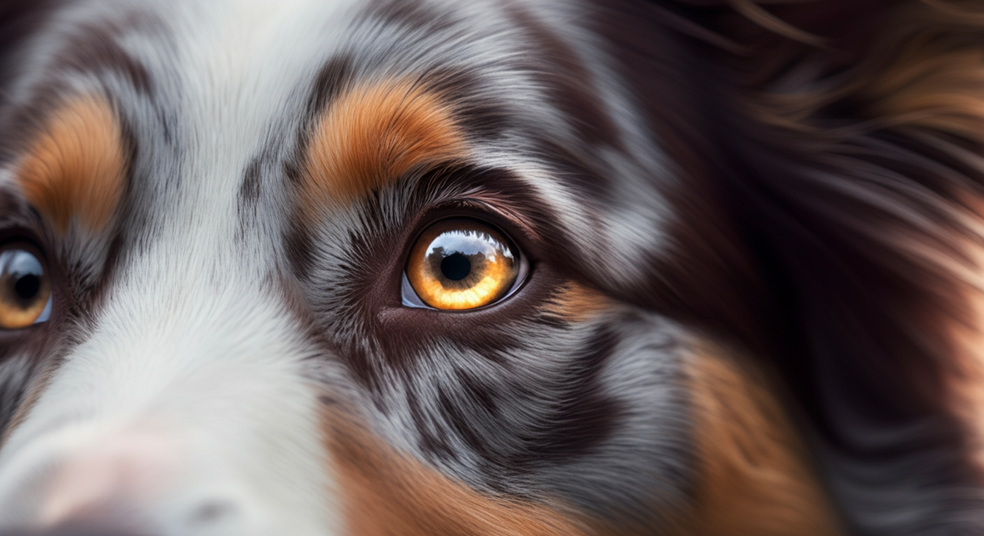 安定した光を瞳に映す犬の目のクローズアップ