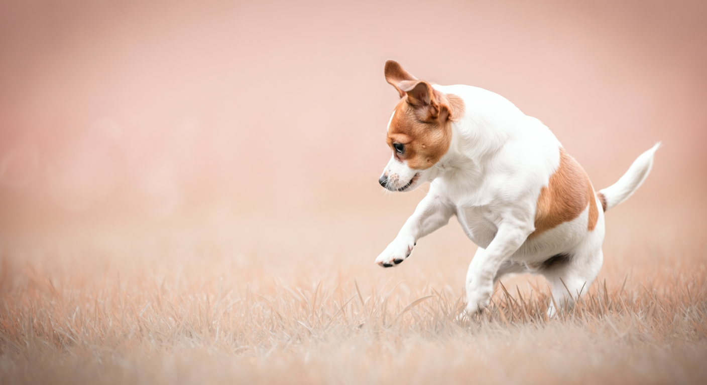 犬が走ったことで舞い上がる芝生の葉のクローズアップ。