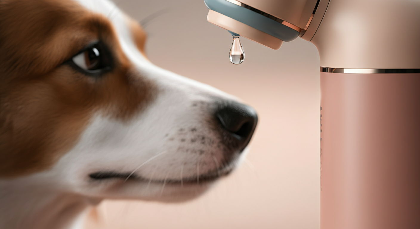 モダンな給水ボトルから水滴が落ちる様子を捉えたクローズアップ写真。