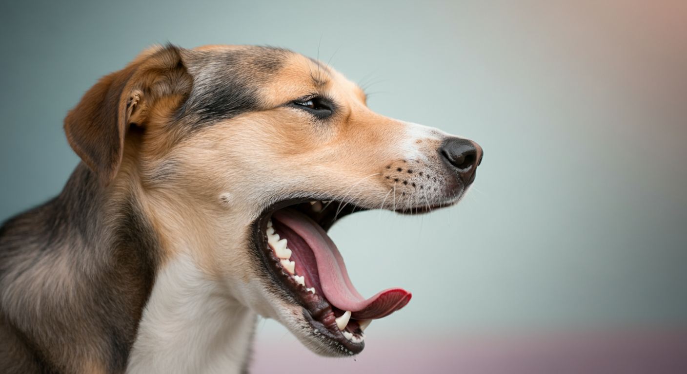 ストレスを感じて大きなあくびをしている一匹の犬の顔のクローズアップ