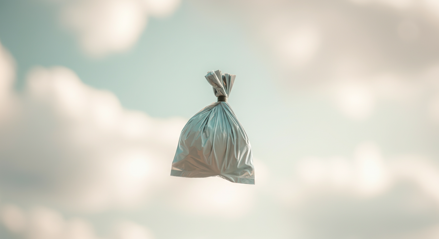 太陽の光に透かされた、無香料のシンプルなうんち袋。ミニマルでクリーンな印象。