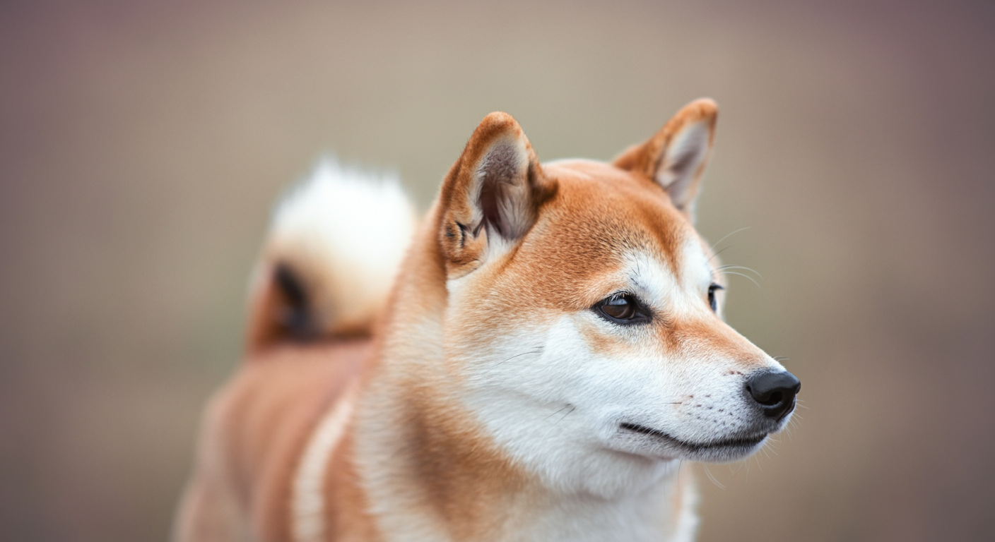 警戒している柴犬の耳に焦点を当てた、感情を伝えるクローズアップ写真。
