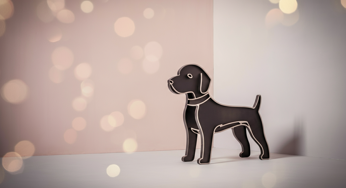 モダンでミニマルなリビングの隅に置かれ、インテリアに調和している犬用折りたたみ椅子のシルエット。