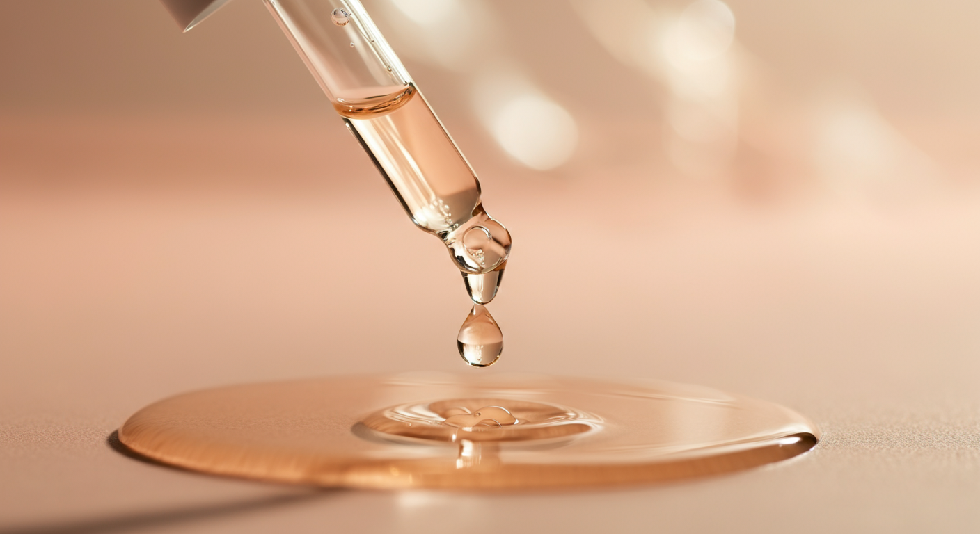 スポイトからハーブのエキスが数滴落ちているクローズアップ写真。清潔で自然な健康サポートをイメージさせる。