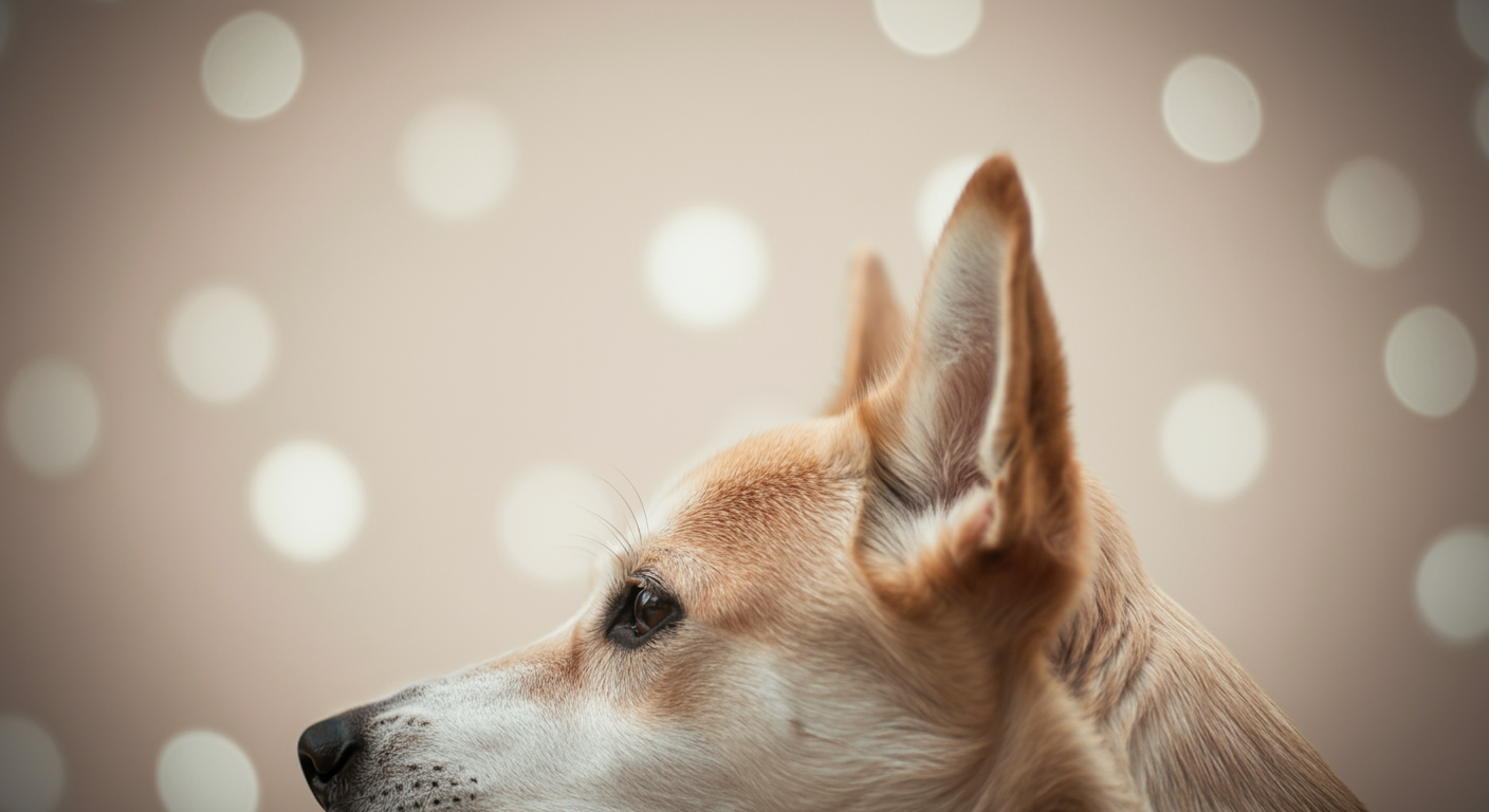 飼い主の声を聞いて、ぴんと立てられた犬の耳のクローズアップ