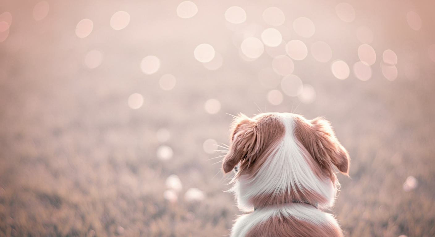 ドッグランで遊んでいる最中に、楽しそうな表情で飼い主を振り返る一匹の犬