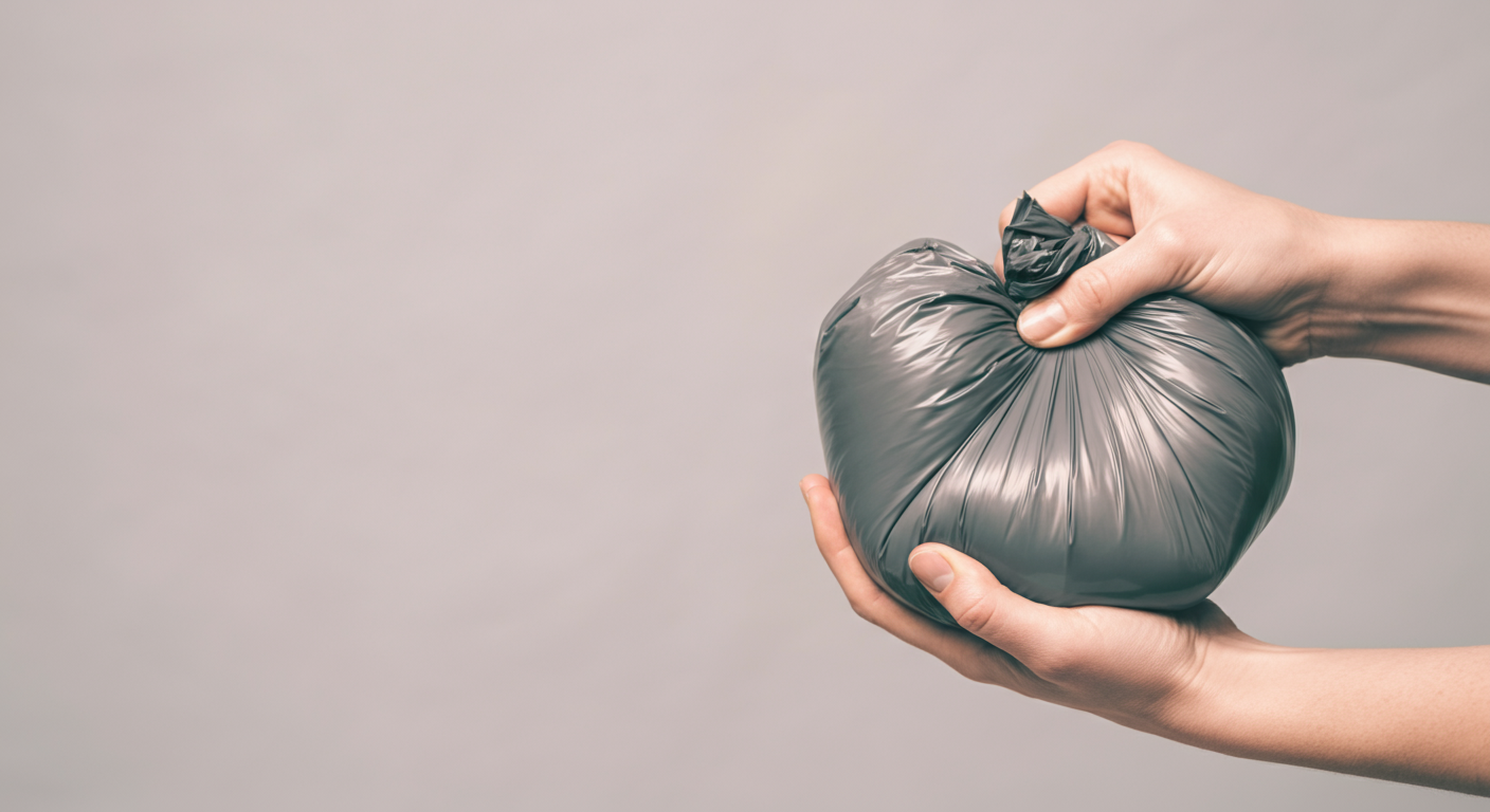 両手で少し引っ張っても破れない、厚手で丈夫なうんち袋の強さを示すマクロ写真。