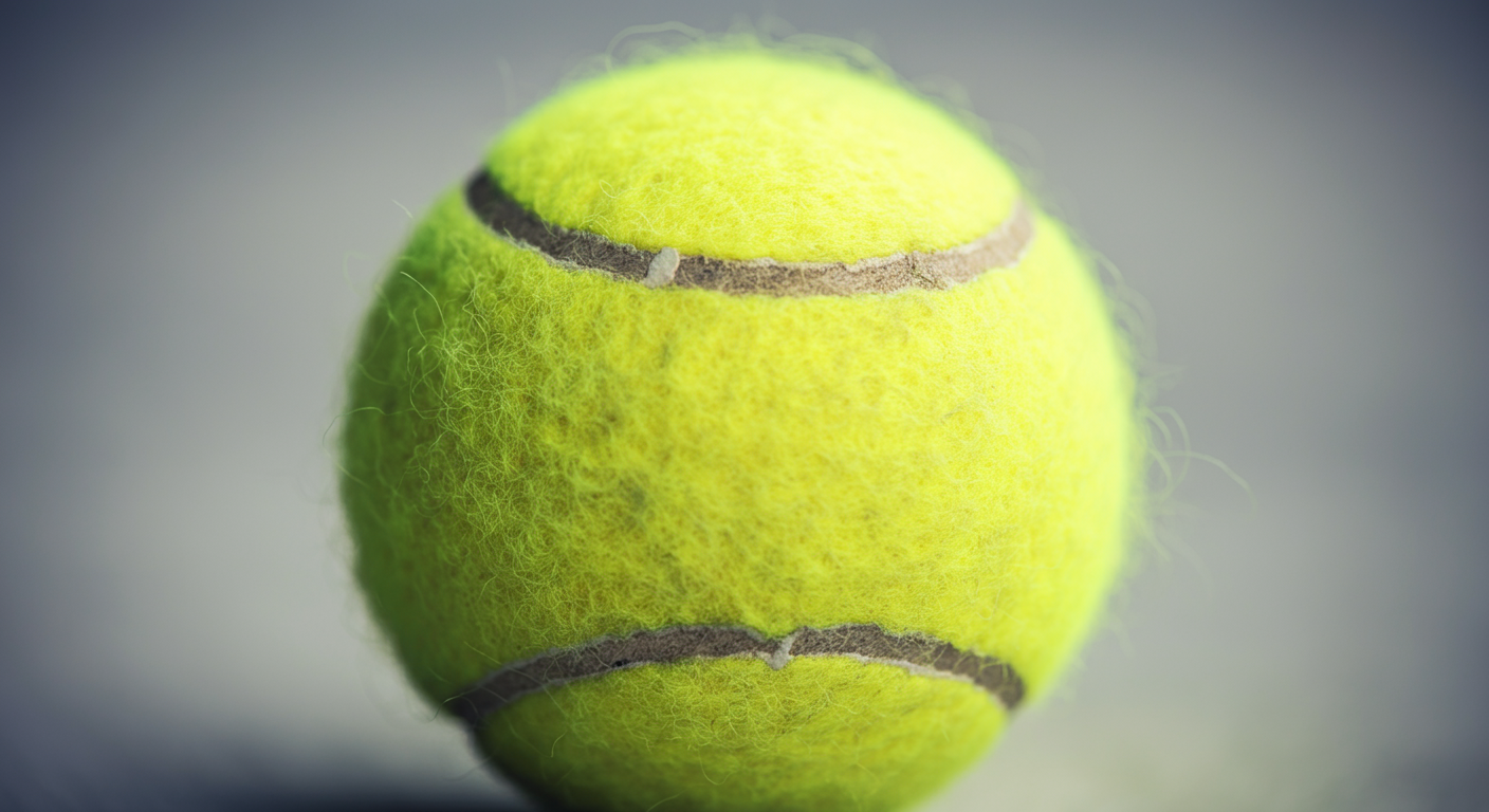 テニスボールの表面のザラザラした質感を強調した、パステル調のミニマルなマクロ写真。